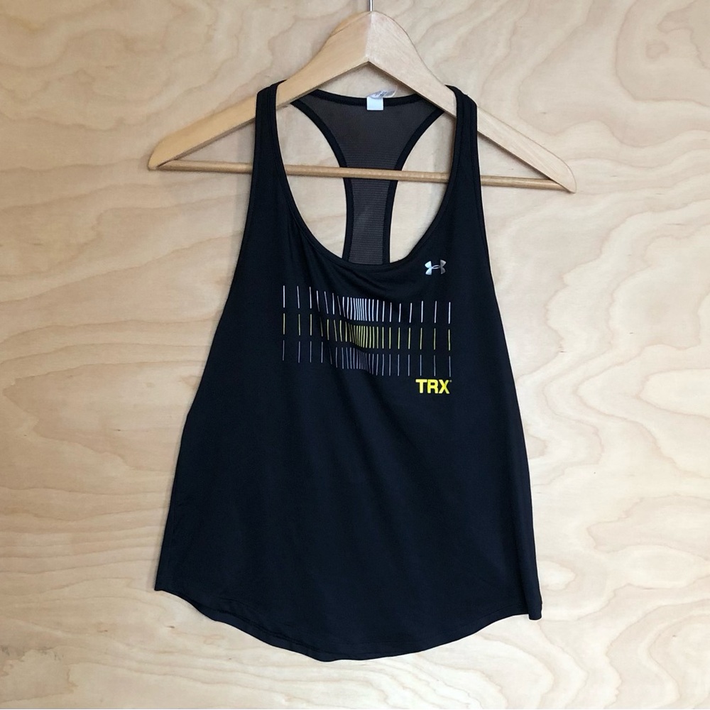 Under Armour TRX Black Tank Top Scoop Racerback Mesh Trim Womens Size Petite SM.